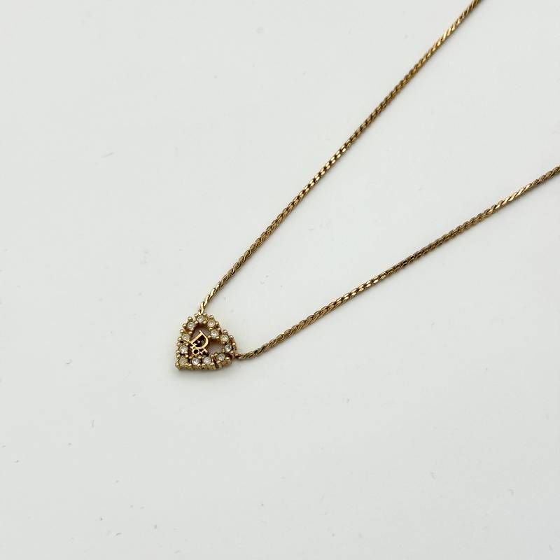 美品 Dior CDロゴ ハート ラインストーン ネックレス ゴールド