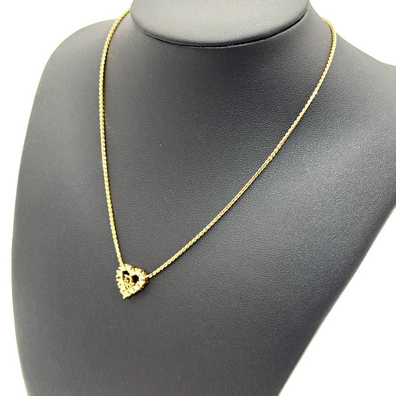 美品 Dior CDロゴ ハート ラインストーン ネックレス ゴールド