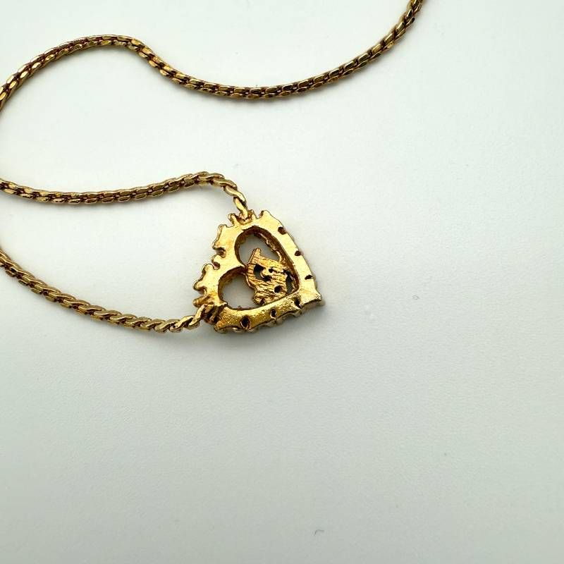 美品 Dior CDロゴ ハート ラインストーン ネックレス ゴールド