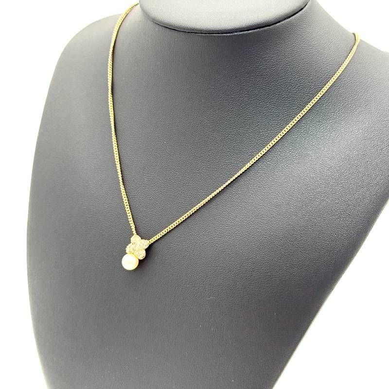 専用　ディオール　希少　ヴィンテージネックレス　花×メレストーン　パール×ゴール 美品 Dior パール ラインストーン ネックレス ゴールド クリスチャン