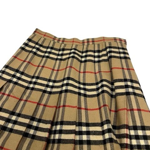 バーバリーズ Burberrys プリーツスカート ひざ丈 チェック ウール 茶