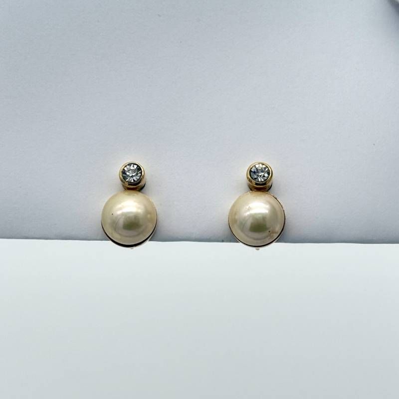 美品 Dior パール ラインストーン イヤリング ラウンド ゴールド 