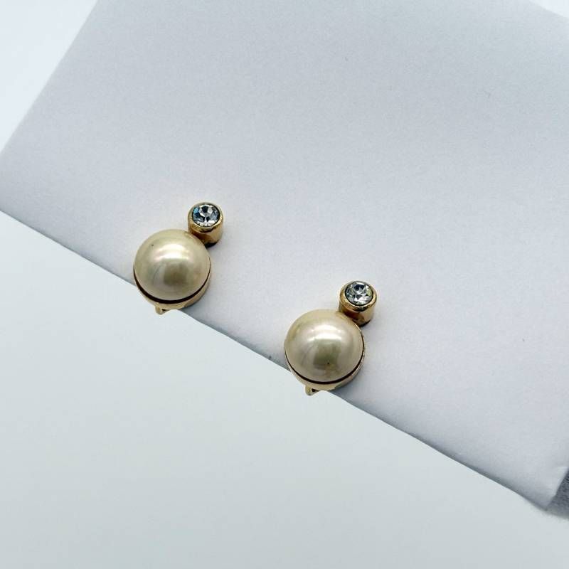 美品 Dior パール ラインストーン イヤリング ラウンド ゴールド