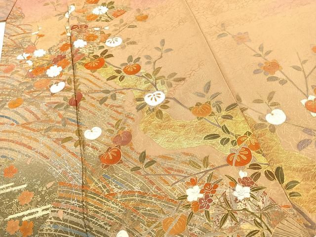 平和屋着物●訪問着　流水花文　特撰　一筌どんす　丹後ちりめん　金彩　仮絵羽　正絹　逸品　未使用　AABD1623ck 平和屋着物○訪問着 流水花文 特撰 一筌どんす 丹後ちりめん