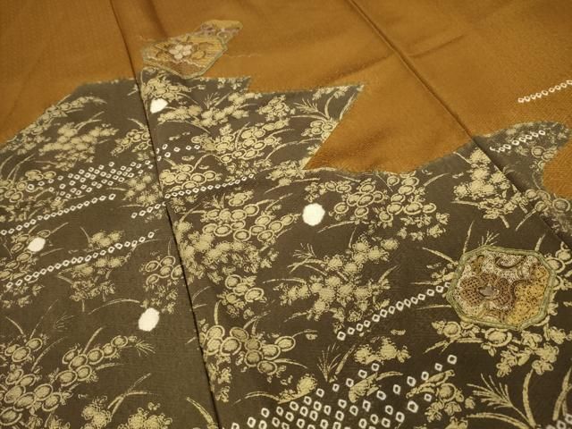 平和屋着物□訪問着 中国三大刺繍 汕頭刺繍 スワトウ刺繍 草花文 金彩