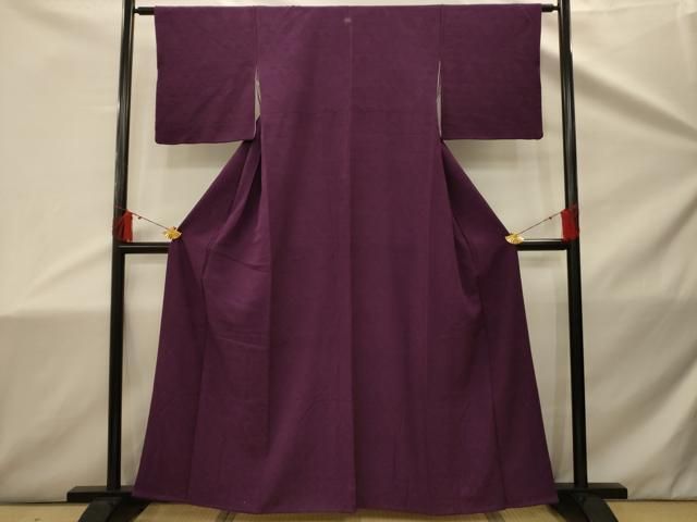 平和屋着物□上質な色無地 吉祥地紋 蒲葡色 正絹 逸品 AABD5496sx