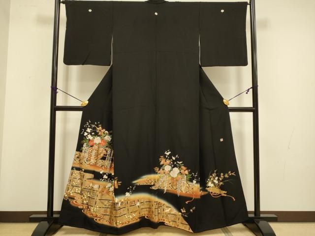 平和屋着物□豪華黒留袖 作家物 花車文 暈し染め 金彩 正絹 逸品