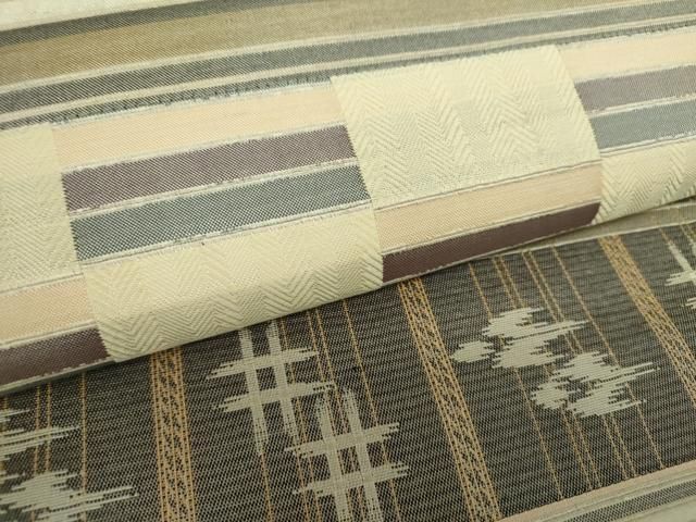 平和屋着物○両面 全通柄袋帯 野蚕紬 切嵌 琉球絣文様 正絹 逸品 未