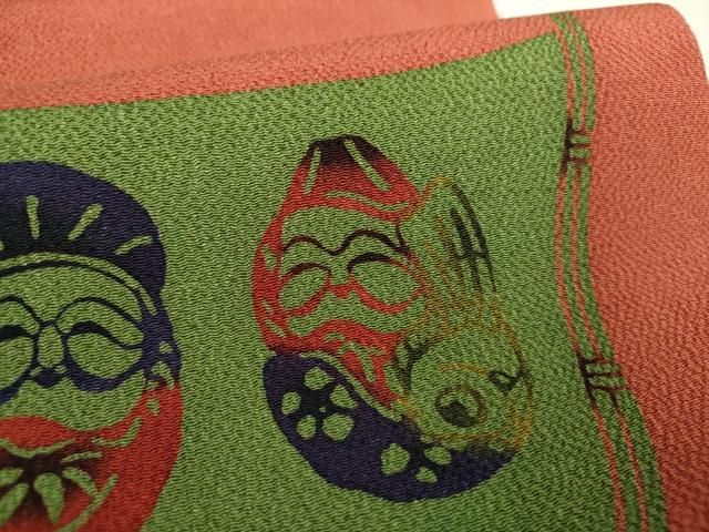 平和屋着物○九寸開き名古屋帯 型染 人物文 鬼しぼ縮緬 正絹 逸品