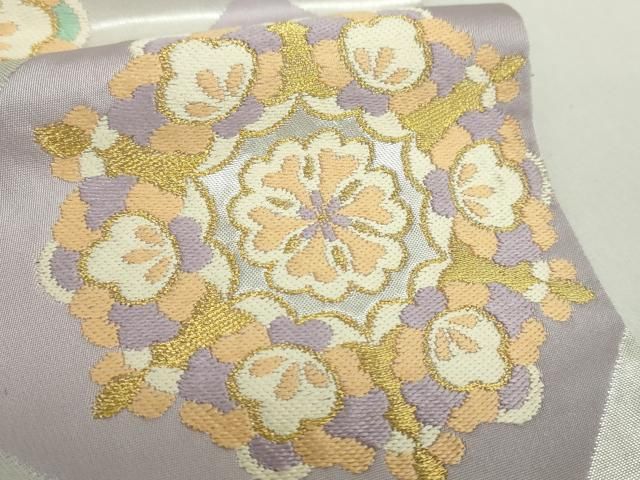 平和屋着物○西陣 白綾苑大庭 六通柄袋帯 唐織 格子正倉院花文 金銀糸