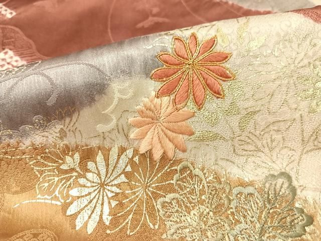 平和屋着物○訪問着 絞り 刺繍 重ね山松竹梅花文 金彩 正絹 逸品