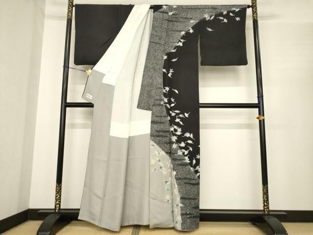 平和屋着物○皇室デザイナー 中村乃武夫 訪問着 舞葉文 黒地 やまと誂