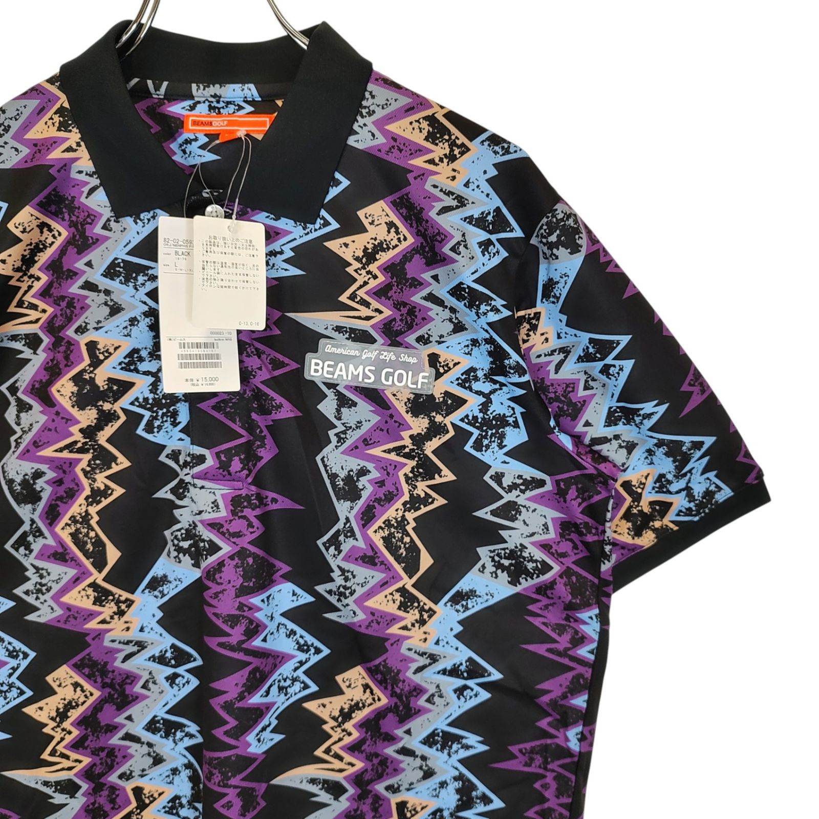 BeamsGolf 半袖シャツ　メンズＬ BEAMS（ビームス） ビームスゴルフ 半袖シャツ ネイビー×レッド