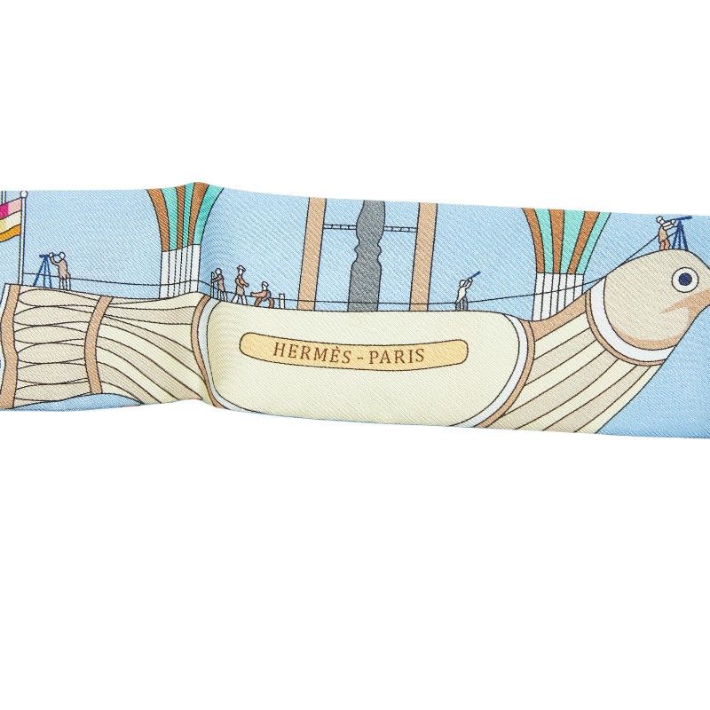 エルメス ツイリー LES FOLIES DU CIEL 大空の狂気 ライトブルー