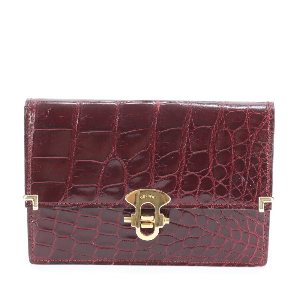 美品 セリーヌ クロコダイル エンボス ワインレッド レザー クラッチ
