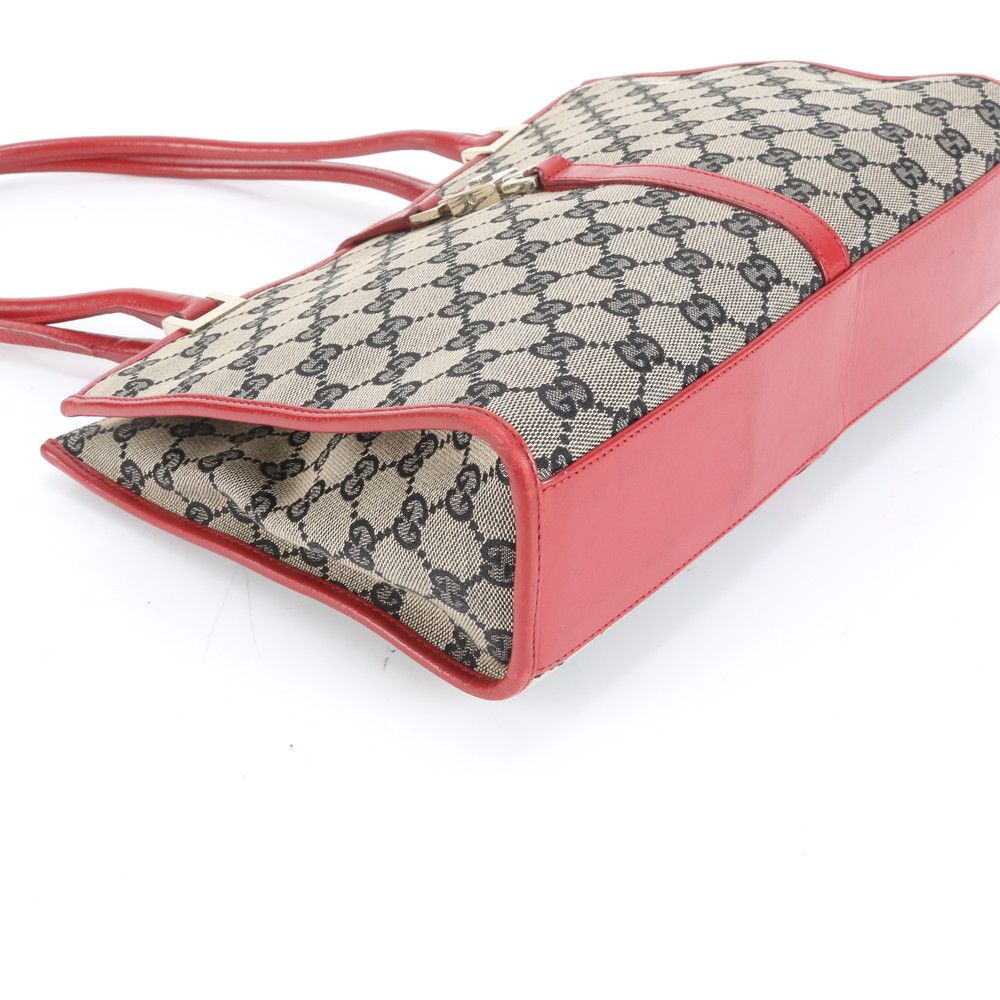 極美品☆グッチ　ハンドバッグ　GG　ジャッキー　キャンバス　レザー　赤×ブラウン 極美品☆グッチ ハンドバッグ GG ジャッキー キャンバス レザー 赤