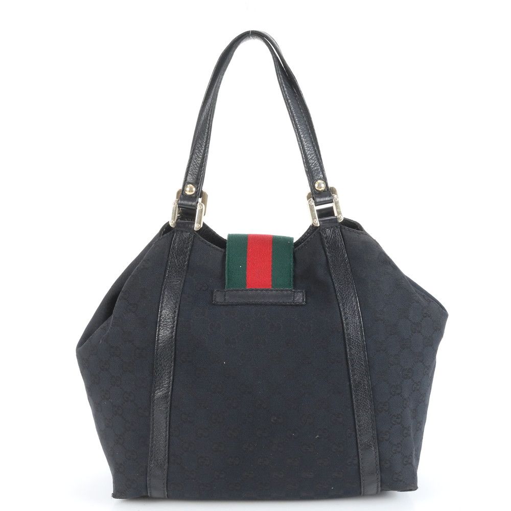 極美品 グッチ GGキャンバス シェリー ライン 211936 レザー トート