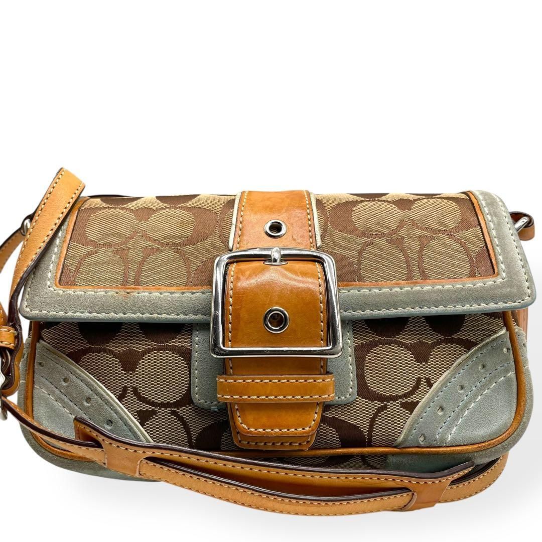 【美品】コーチ ショルダーバッグ ソーホー シグネチャー キャンバス レザー 良品 希少 COACH コーチ ショルダーバッグ ソーホー キャンバス レザー