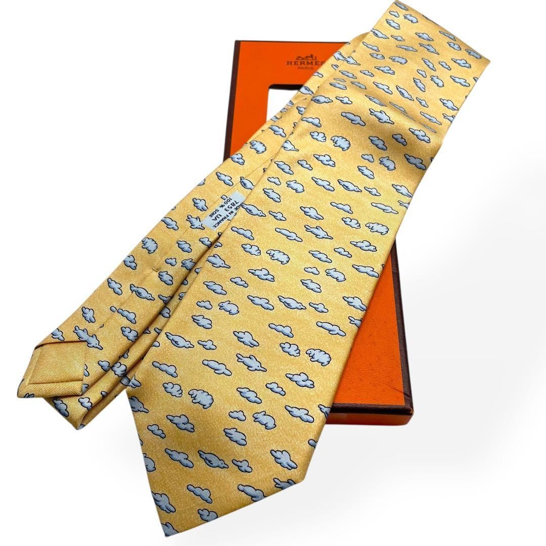 未使用級　HERMES エルメス　ネクタイ　アニマル柄　イエロー 未使用級 HERMES エルメス ネクタイ アニマル柄 イエロー 【公式通販】