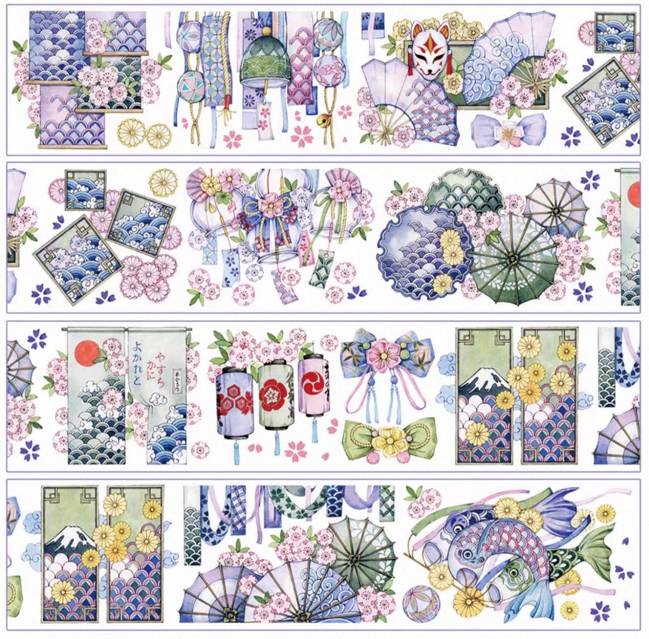 海外マスキングテープ　巻き売り　和柄　和　動物等　まとめ売り　装飾マステ　装飾 水晶 靛蓝物语 7cm×5m 100cm/loop 海外マスキングテープ 海外マステ 和