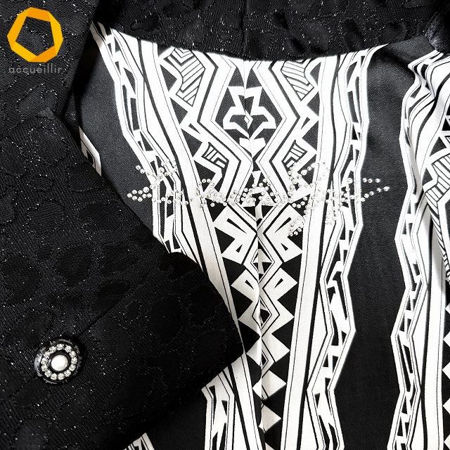 未使用品【伊太利屋】イタリヤ　総柄　派手　ノーカラー　ジャケット a イタリヤ 伊太利屋 ジャケット 9 黒 ラメ ノーカラー アニマル柄