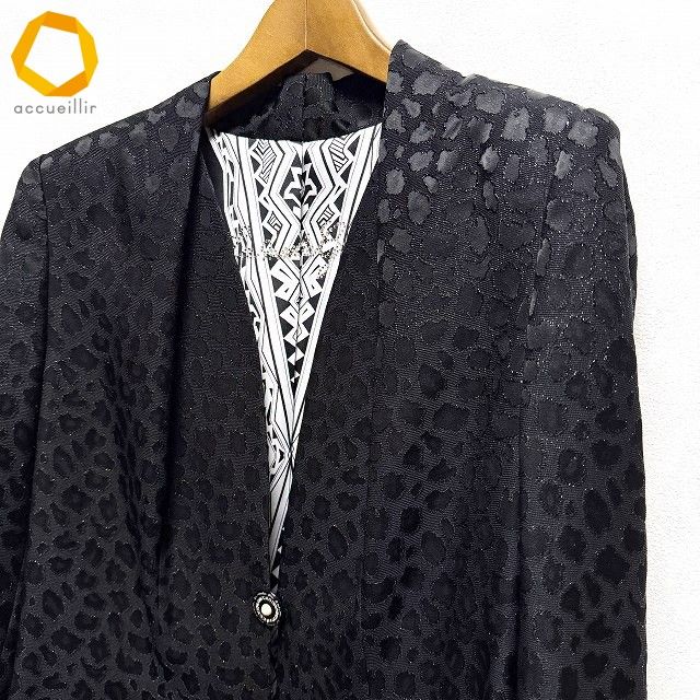 a イタリヤ 伊太利屋 ジャケット 9 黒 ラメ ノーカラー アニマル柄