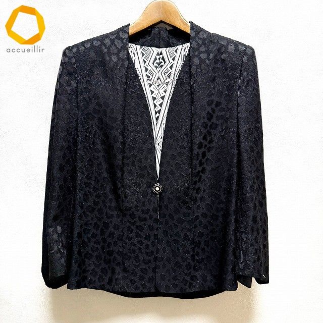 未使用品【伊太利屋】イタリヤ　総柄　派手　ノーカラー　ジャケット a イタリヤ 伊太利屋 ジャケット 9 黒 ラメ ノーカラー アニマル柄