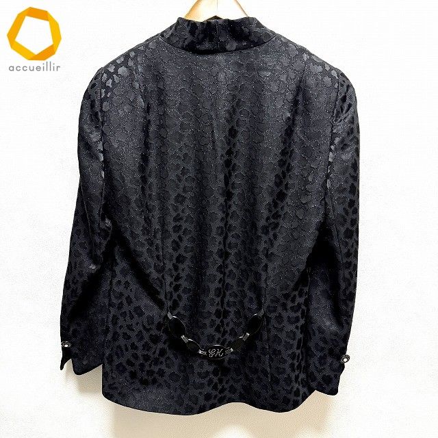 未使用品【伊太利屋】イタリヤ　総柄　派手　ノーカラー　ジャケット a イタリヤ 伊太利屋 ジャケット 9 黒 ラメ ノーカラー アニマル柄