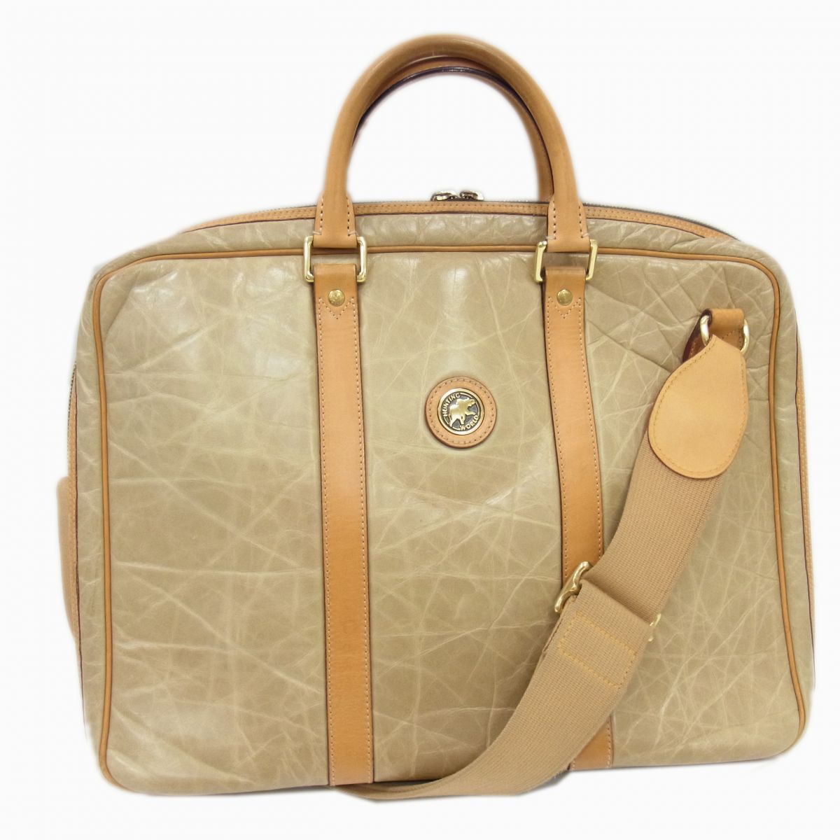 ◇HUNTING WORLD バチューレザー ブリーフケース ショルダーバッグ