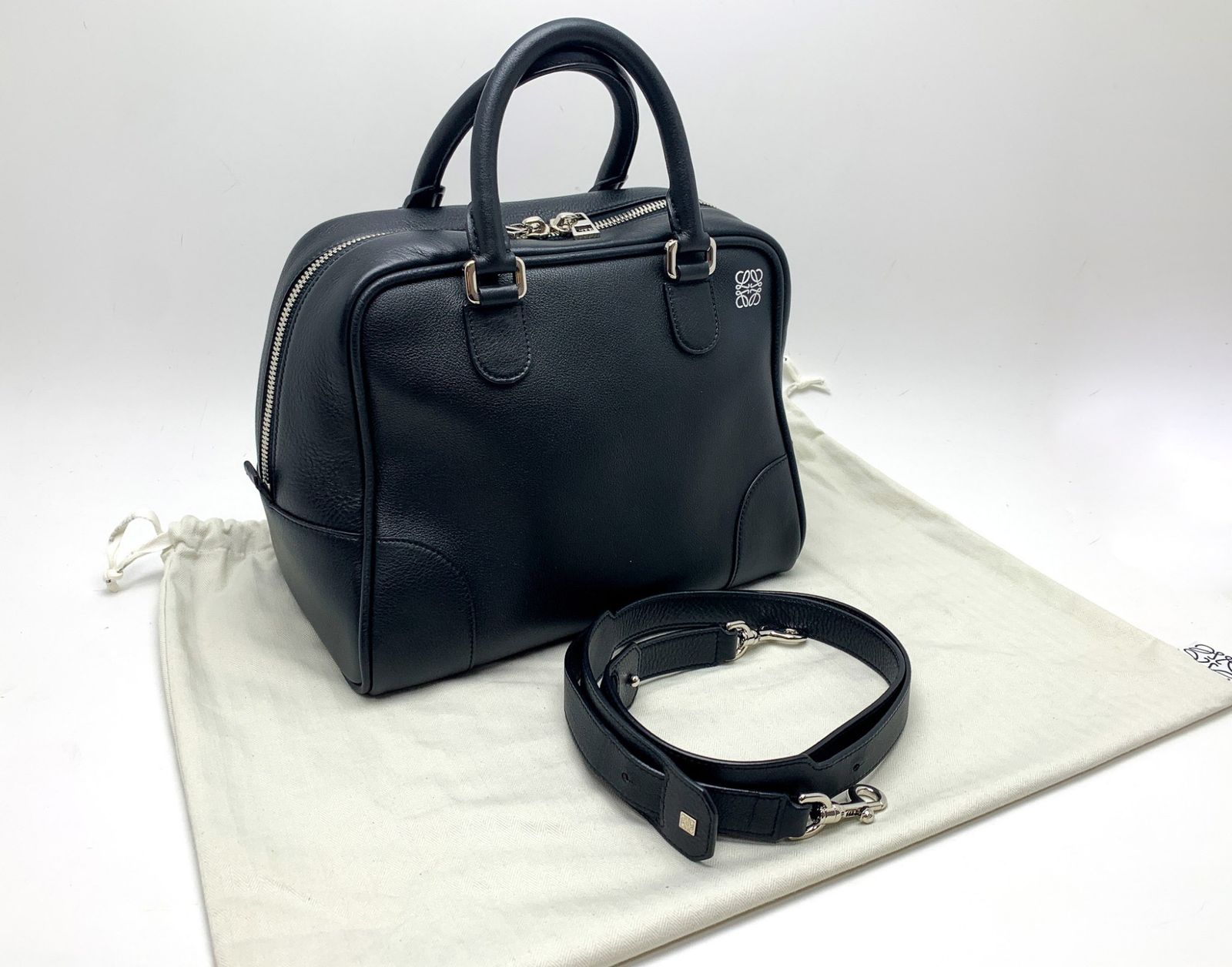 LOEWE ロエベ 黒 ブラック スクエア型 アマソナ75 2wayハンドバッグ 