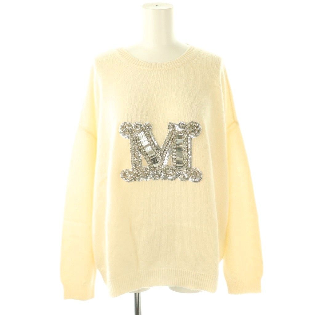 【中古】マックスマーラ 23AW PALATO ウール カシミヤ混 ビジューロゴニット セーター L アイボリー 23136607 マックスマーラ MAX MARA 23AW PALATO ウール カシミヤ混 ビジュー