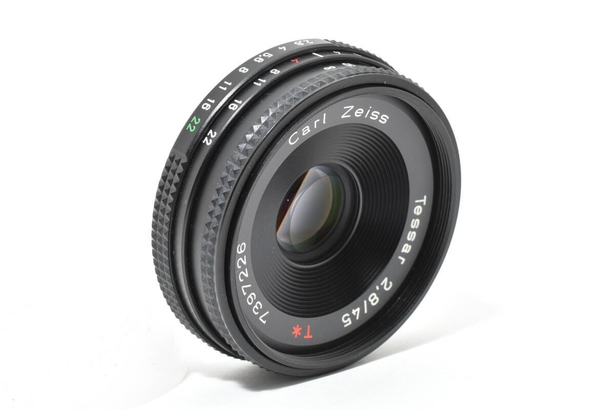 ★極美品★コンタックスCarlZeiss Tessar45mmf2.8#1004 Carl Zeiss Tessar T* 45mm F/2.8 Pancake Prime Lens with Caps and