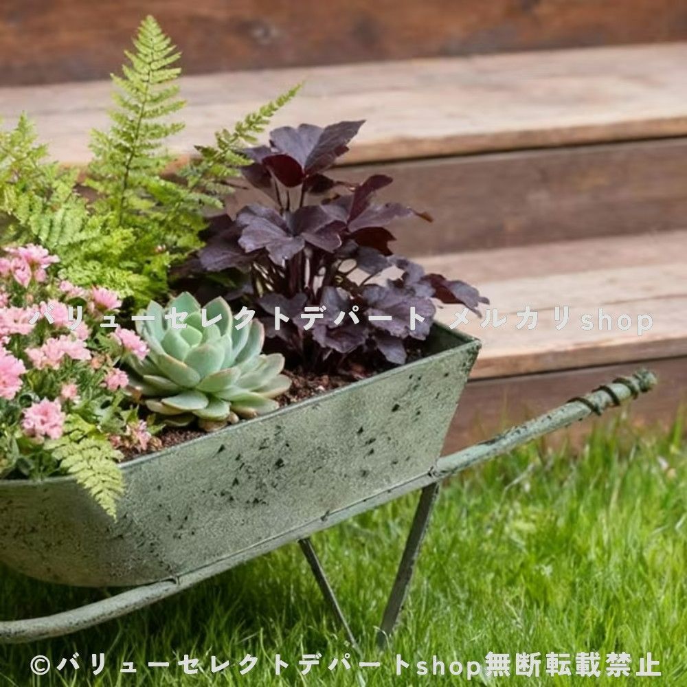プランター アイアン製 一輪車 花瓶 ガーデン飾り カート型 鉄製