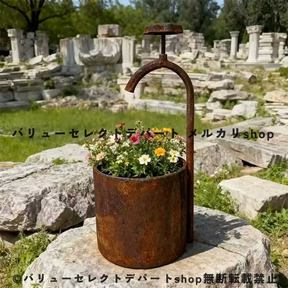 プランター 蛇口付き植木鉢 金属製 ヴィンテージ風 素朴 高耐久鉄製