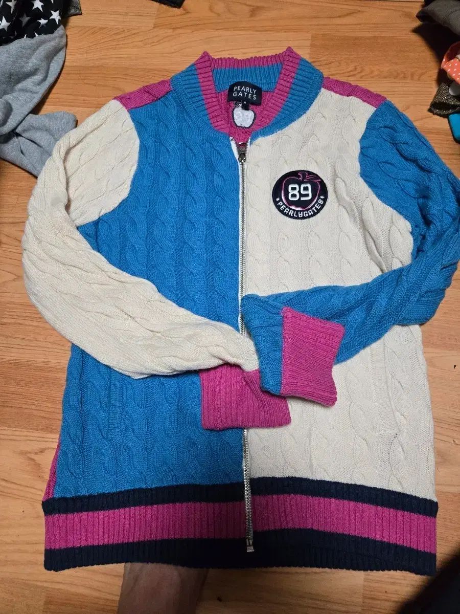 PEARLY GATES カラー バイカラー ニット ジップアップ カーディガン