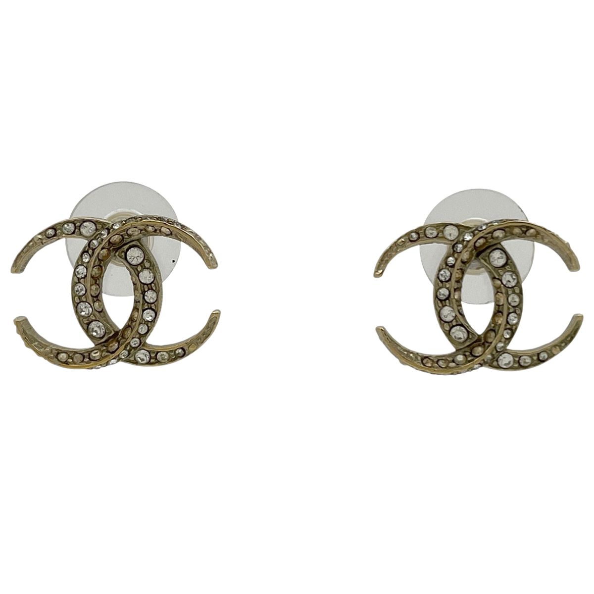 シャネル CHANEL ココマーク ラインストーン ピアス GP ゴールド