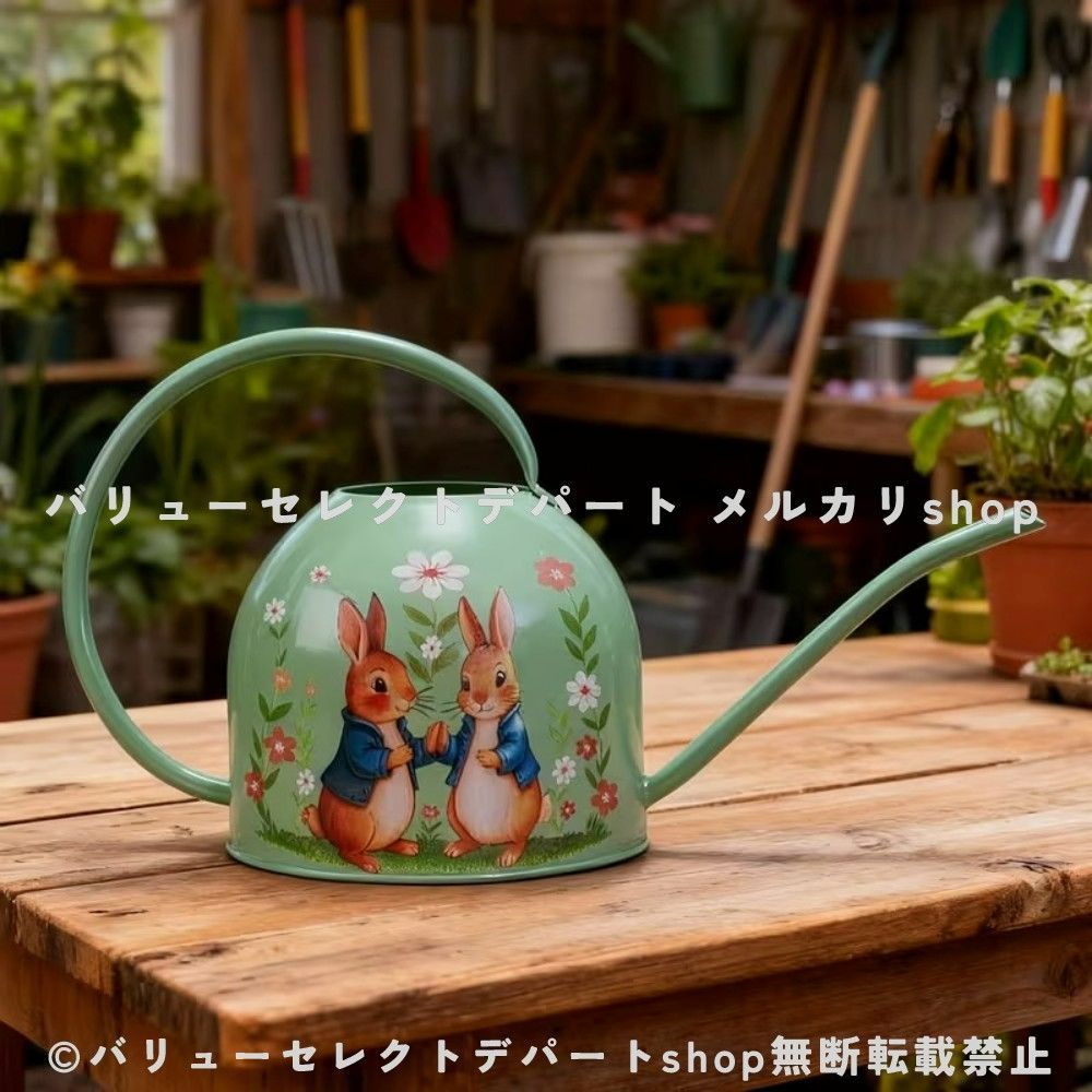 ジョウロ うさぎ グリーン ウサギ かわいい アニマル 動物 ラビット 手書き風 丈夫な鉄製 花柄 ガーデニング 雑貨 ガーデン雑貨 ガーデンインテリア ガーデン インテリア 庭の装飾 お洒落 おしゃれ 贈り物 飾り デコレーション 中庭 バルコニー