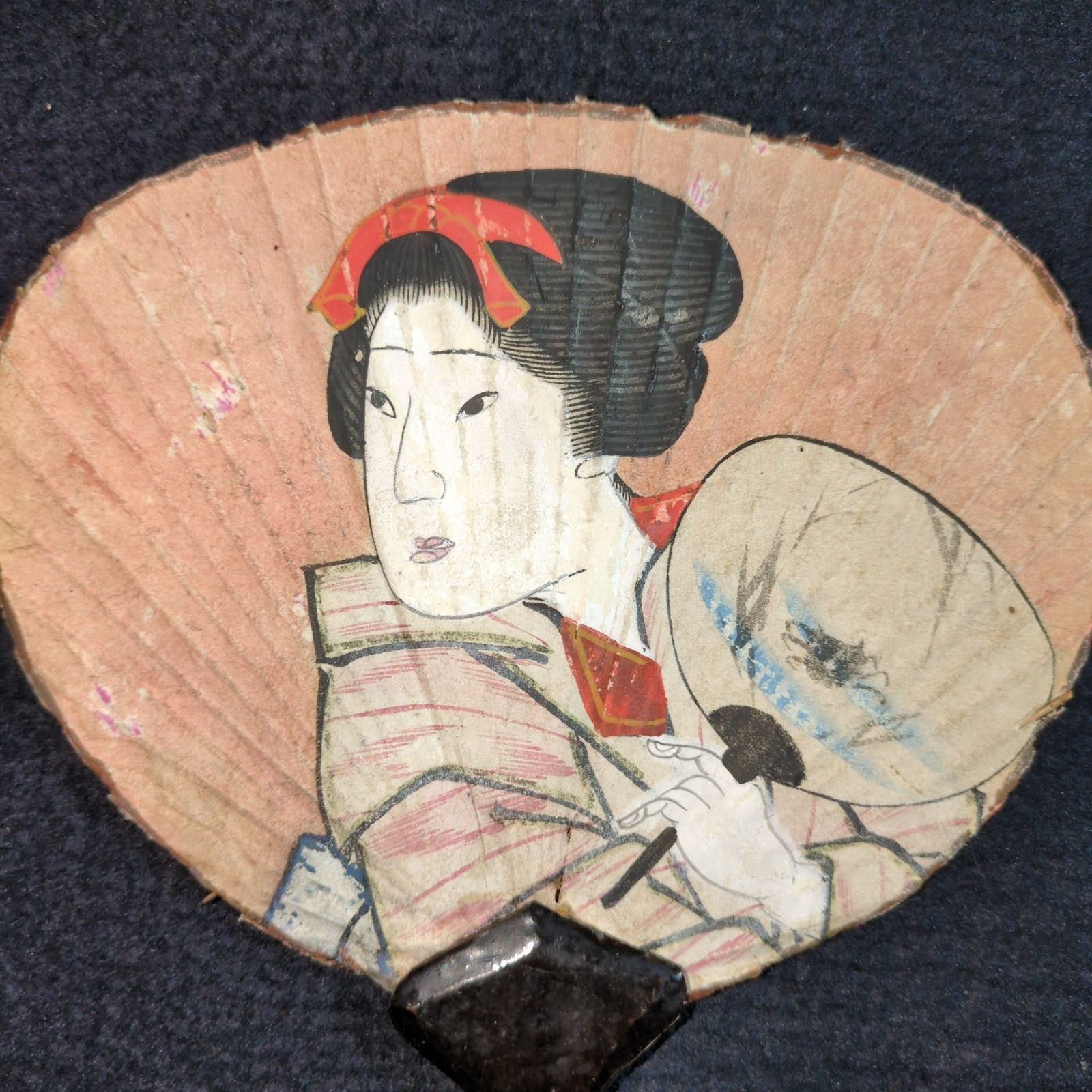 彩色 絵入 肉筆◇うちわ◇美人画 扇子 古道具 工芸品 飾り 明治-大正