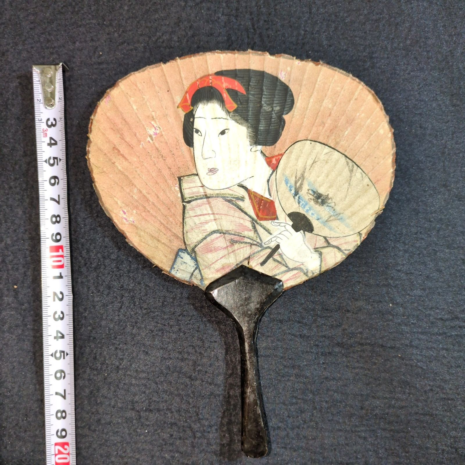 彩色 絵入 肉筆◇うちわ◇美人画 扇子 古道具 工芸品 飾り 明治-大正