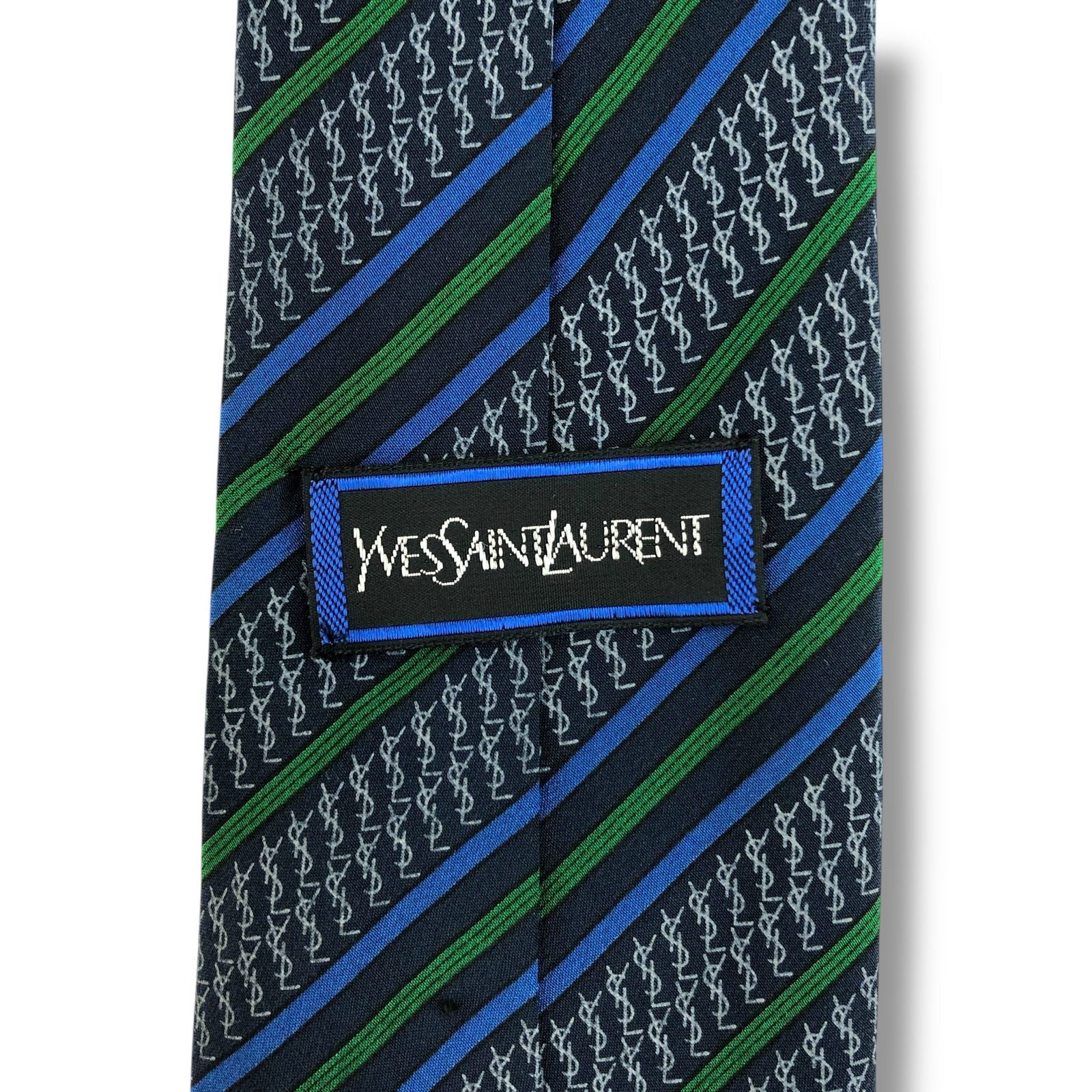 7736】良品！サンローラン ネクタイ ネイビー系 YSL柄 - メルカリ