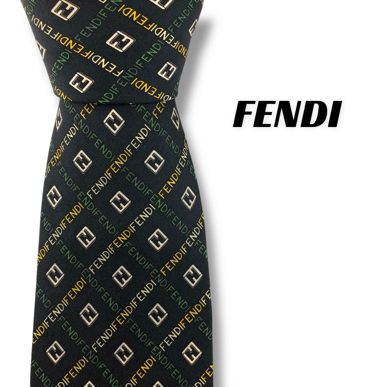7763】美品ー良品！フェンディ ネクタイ ブラック系 FF ロゴ柄 - メルカリ