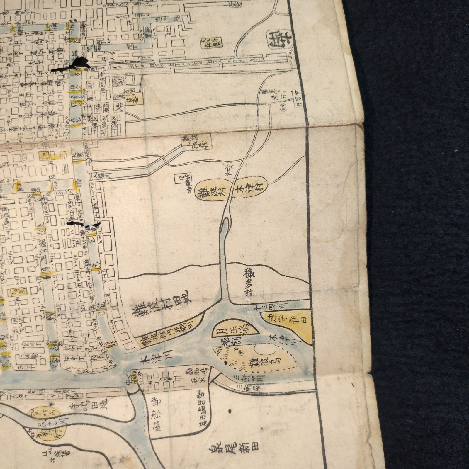 彩色 木版画 大判 古地図◇摂津国 細見図(仮)◇大阪城 地誌 地形 絵入