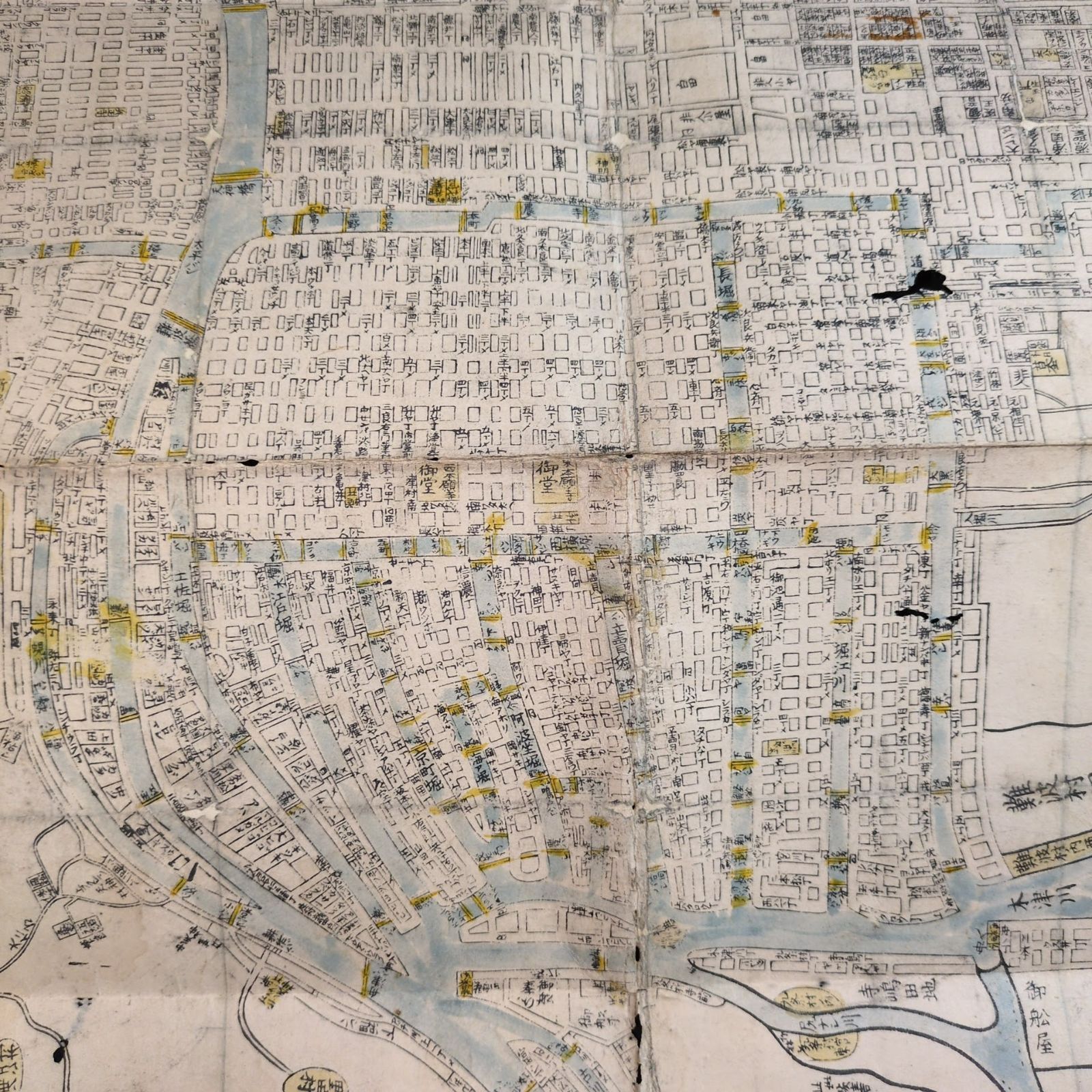 彩色 木版画 大判 古地図◇摂津国 細見図(仮)◇大阪城 地誌 地形 絵入