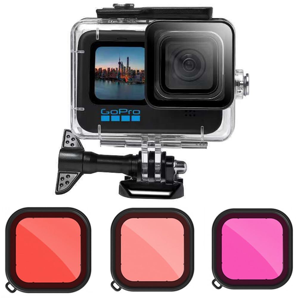 HERO12 HERO11 HERO10 GoPro HERO9対応 GoPro 50m ダイビングハウジング 防水ケース+ 3タイプレンズフィルター(レッド+マゼンタ+ピンク) 9用 水中撮影用アクセサリー 10 ゴープロヒーロー 11 9 10 12 11