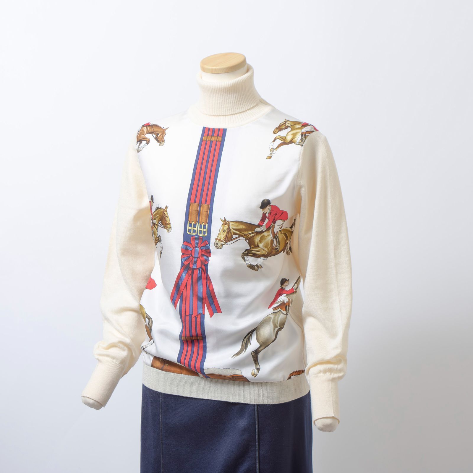 エルメス HERMES ツイルレーヌ タートルネックニット アイボリー 38