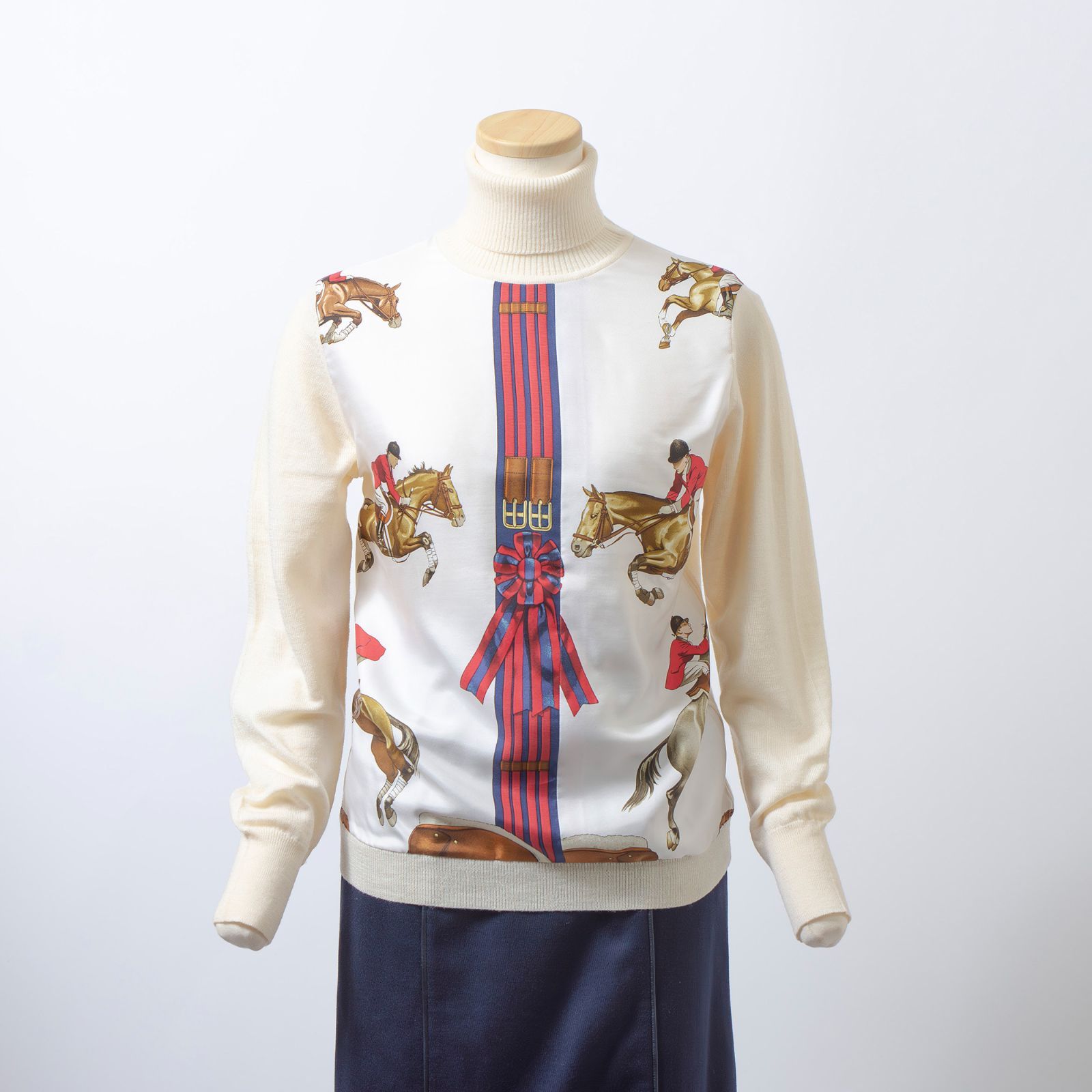 エルメス HERMES ツイルレーヌ タートルネックニット アイボリー 38