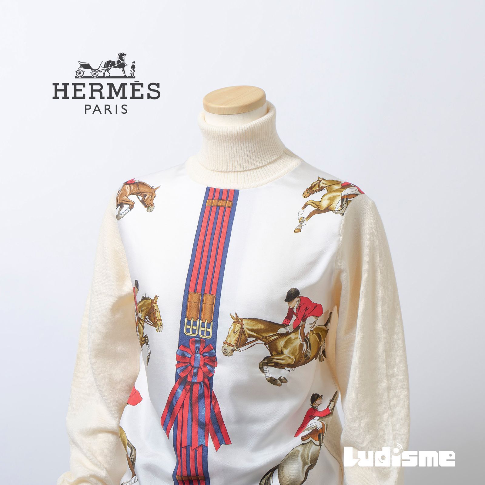 エルメス HERMES ツイルレーヌ タートルネックニット アイボリー 38