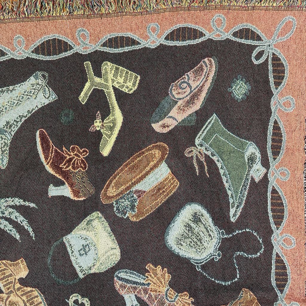 vintageラグ ブランケット マルチカバー タペストリー アート 絵画 靴