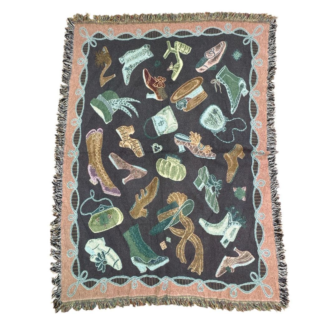 vintageラグ ブランケット マルチカバー タペストリー アート 絵画 靴