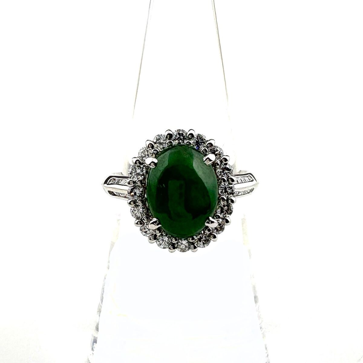 翡翠 デザインリング プラチナ メレダイヤ 指輪 リング 13号 Pt900